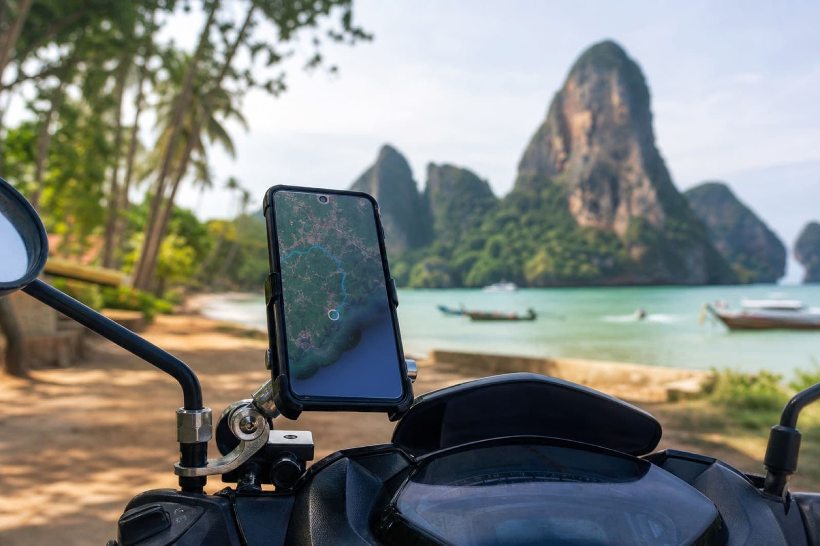 Standard metal phone mount and helmets included with every Krabi motorbike rental