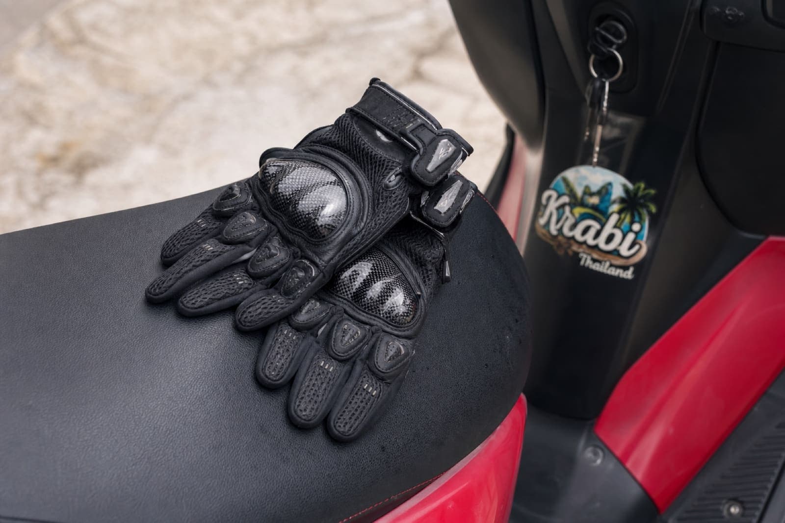 Motorcycle riding gloves available as a rental accessory in Krabi