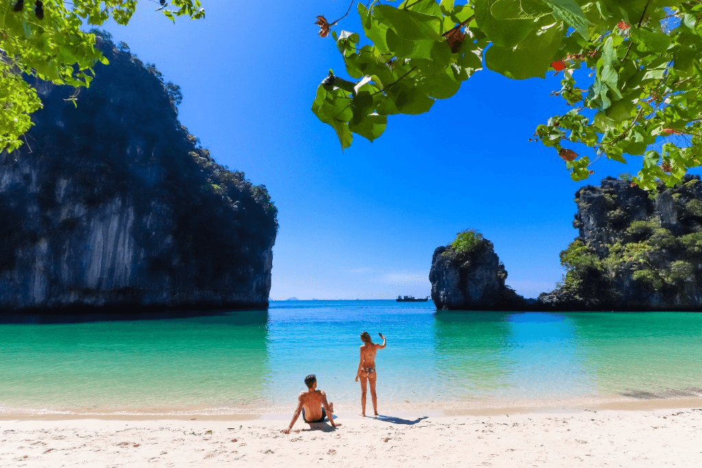 Limestone cliffs and clear water at the Hong Islands — a popular excursion from Klong Muang