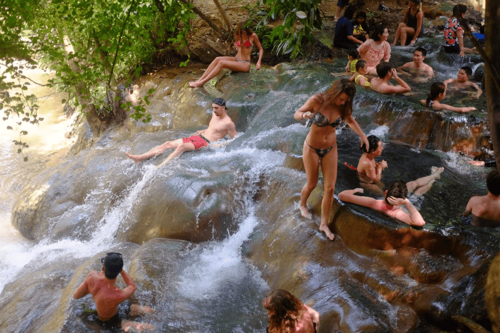 Cascading thermal pools at Klong Thom Hot Springs on the ride south to Koh Lanta