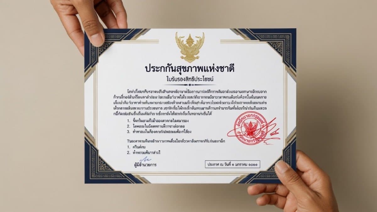 Hands holding a Thai compulsory motor insurance Por Ror Bor certificate document