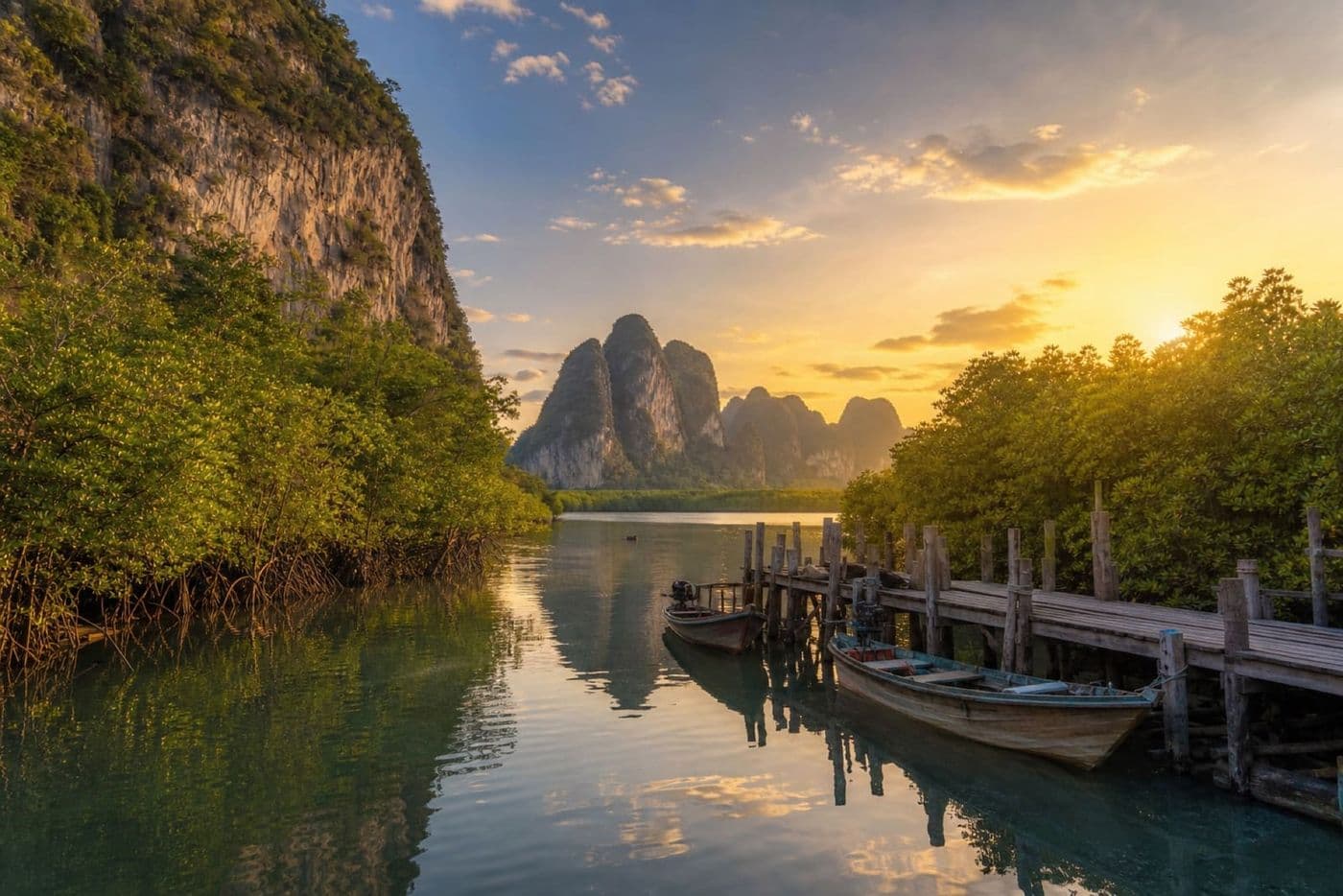 Ao Thalane mangrove inlet and limestone scenery in Krabi Province