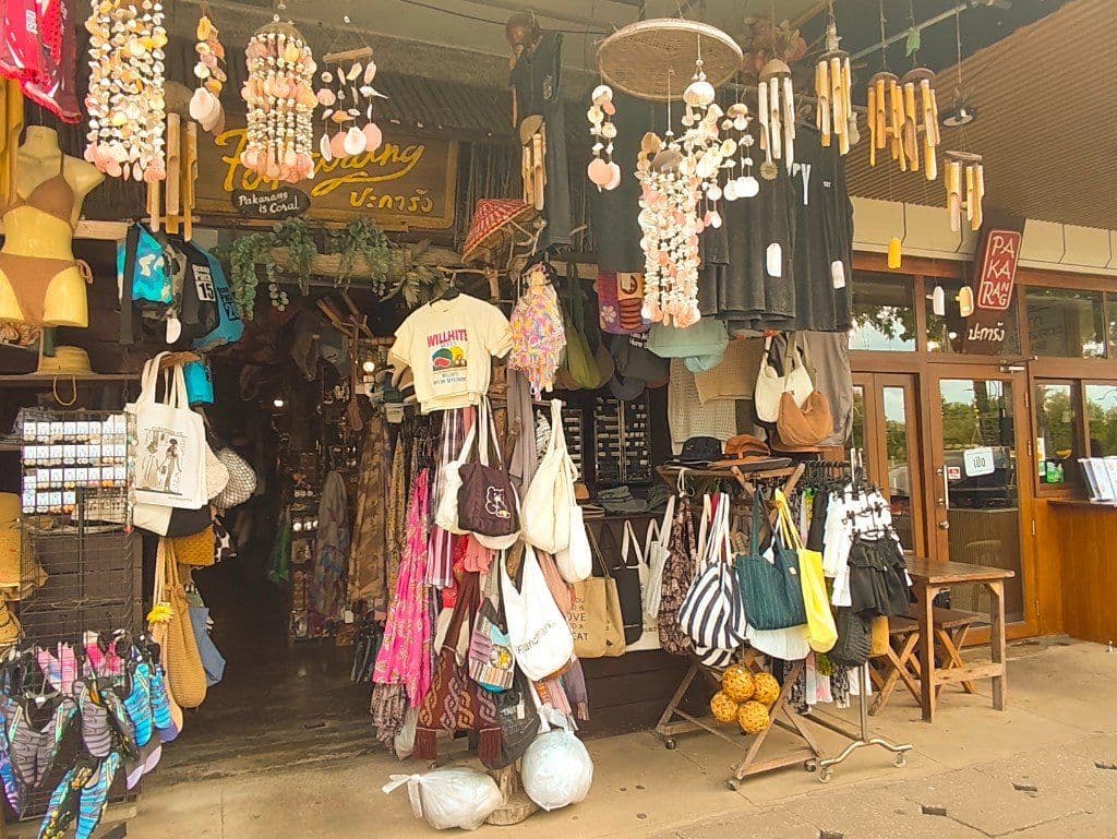Pakarang riverside souvenir and clothing shop along the Krabi River — Paknam Cafe area, Krabi Town