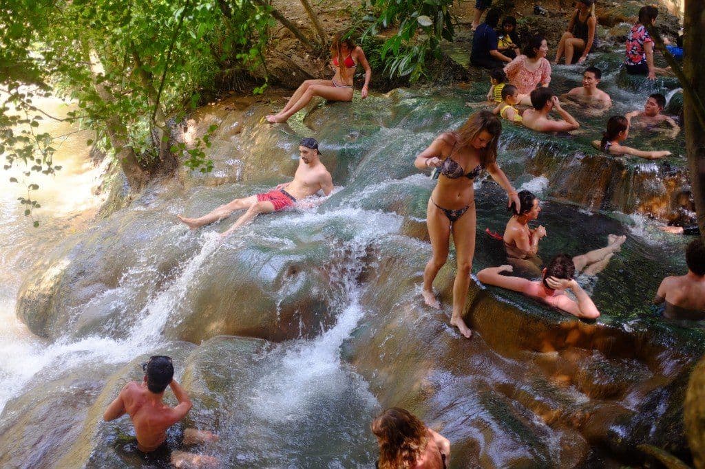 Cascading thermal pools at Klong Thom Hot Springs on the ride south to Koh Lanta