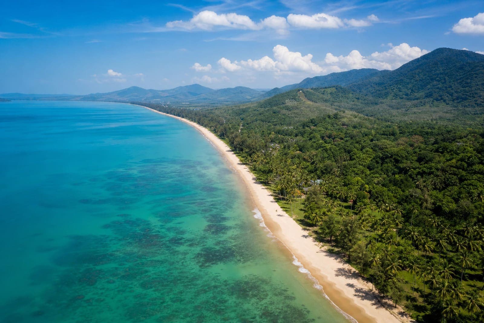 Aerial view of Khao Lak beaches and Andaman coast, Phang Nga
